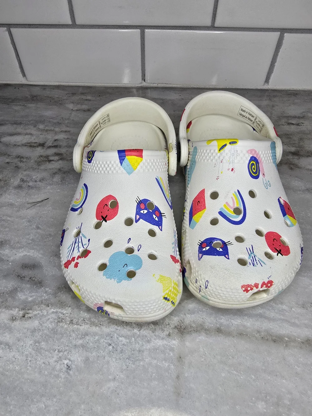 Crocs Classic Kids Clog White Colorful Print Sz C9 Toddler Shoes